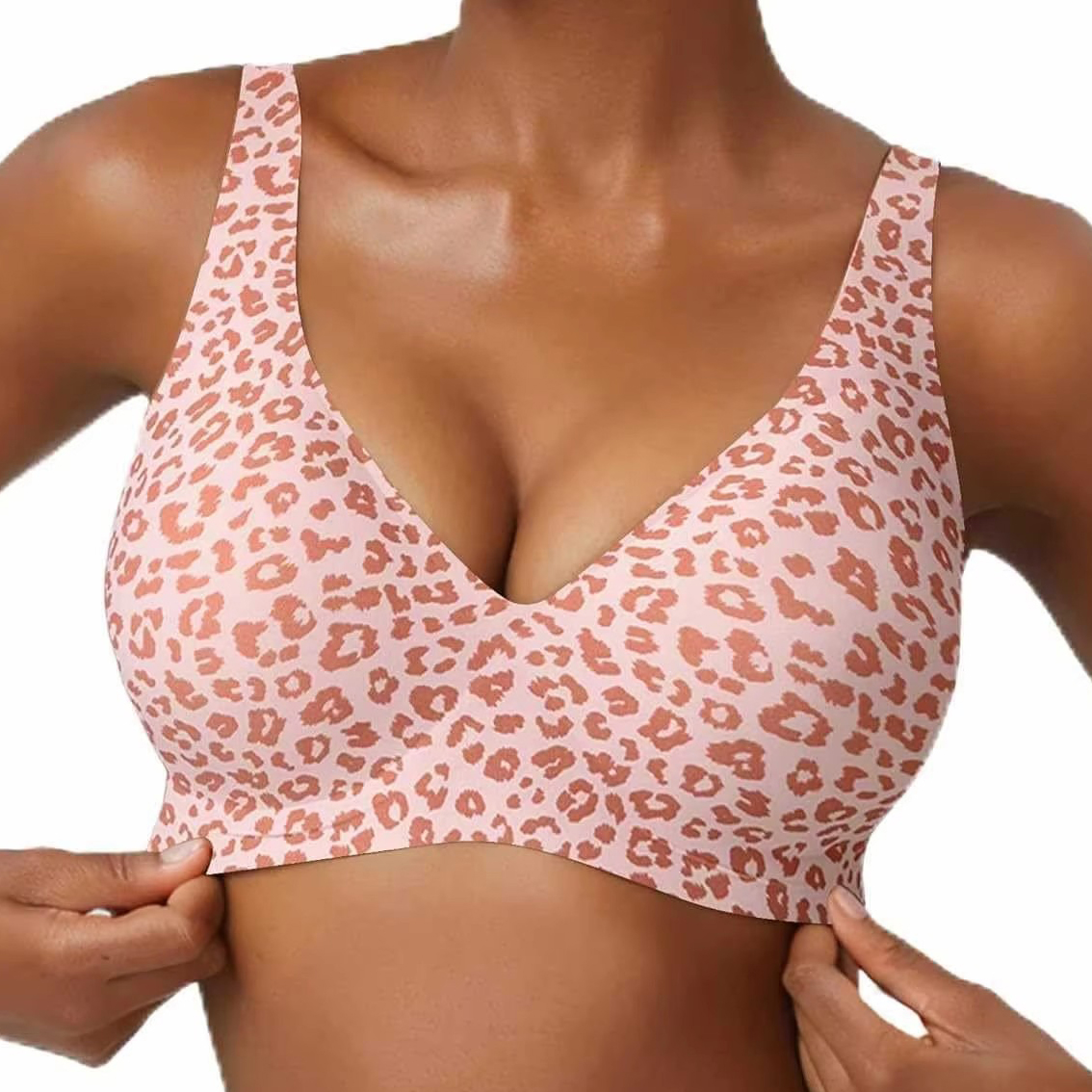 Women's Seamless Pink Leopard  - Plunge Bra Push Up ulasan dan harga