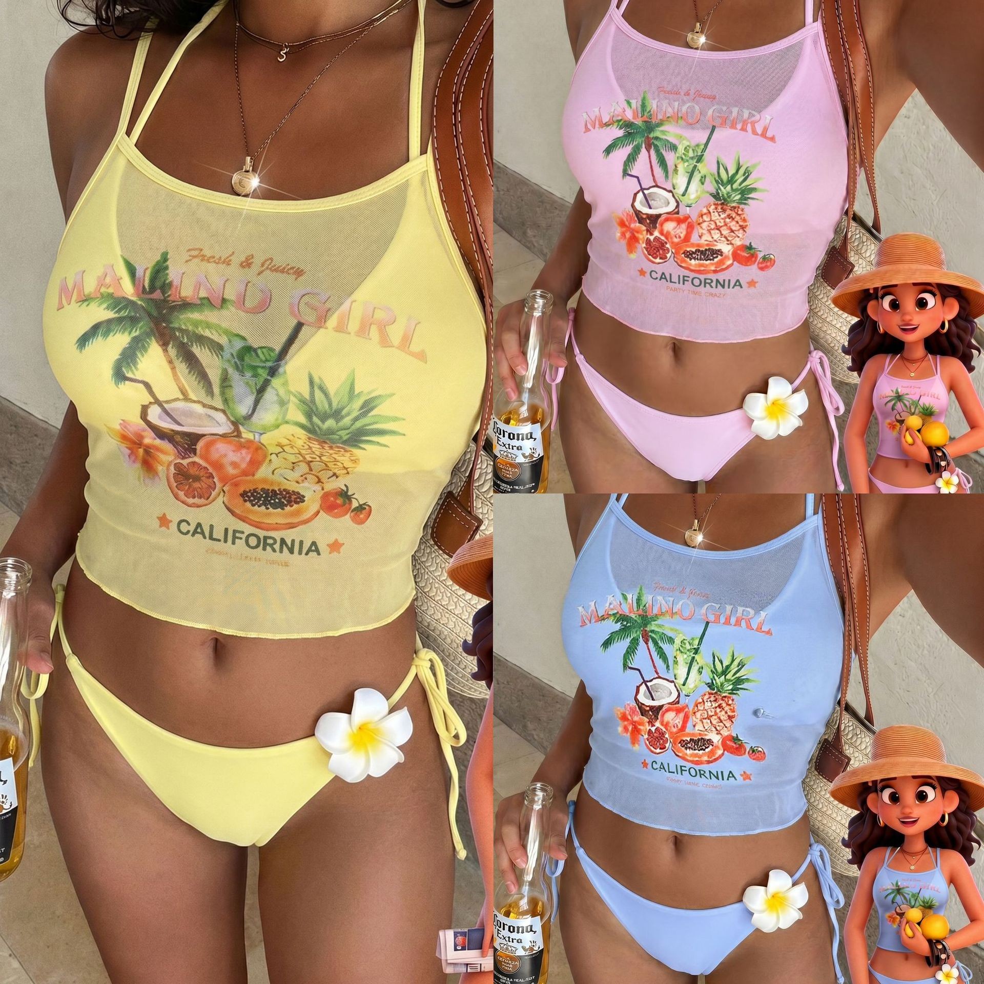 Fruit Print Bikini Bra Top Pas - Sheer Mesh Bra ulasan dan harga