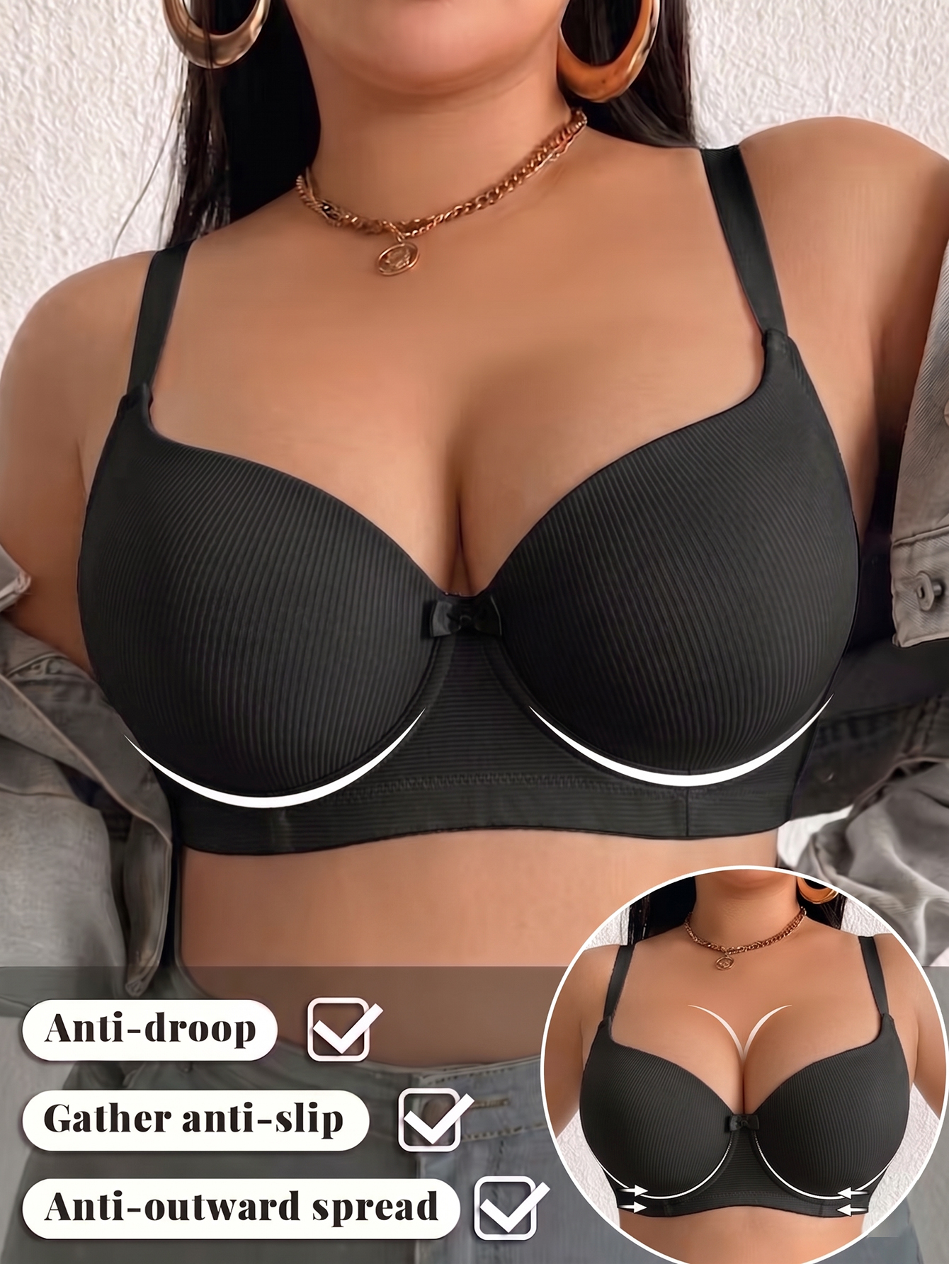 Plus Size Ribbed Women Bra Thi - Minimizer Bra Women ulasan dan harga