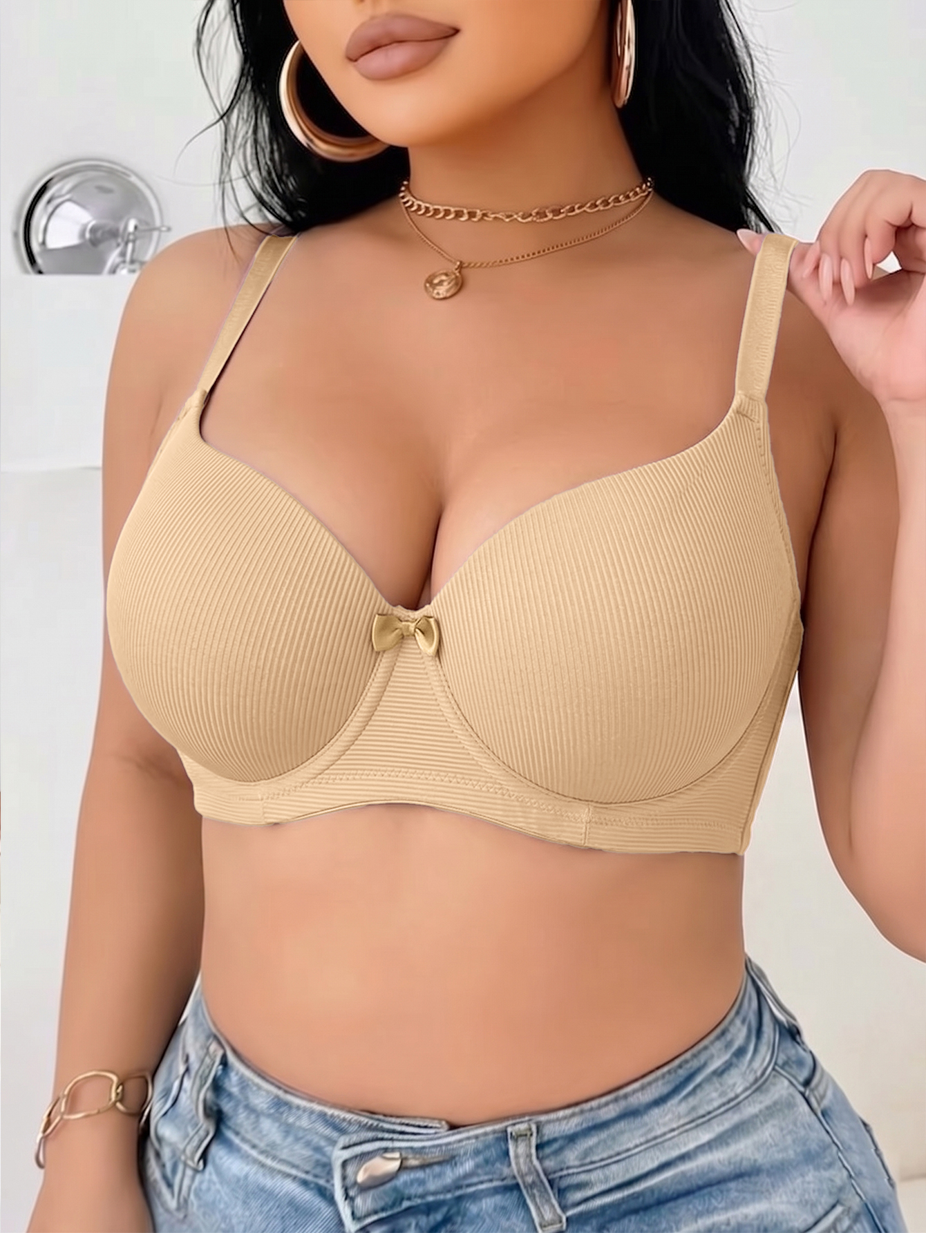 Plus Size Ribbed Women Bra Thi - Minimizer Bra Women ulasan dan harga