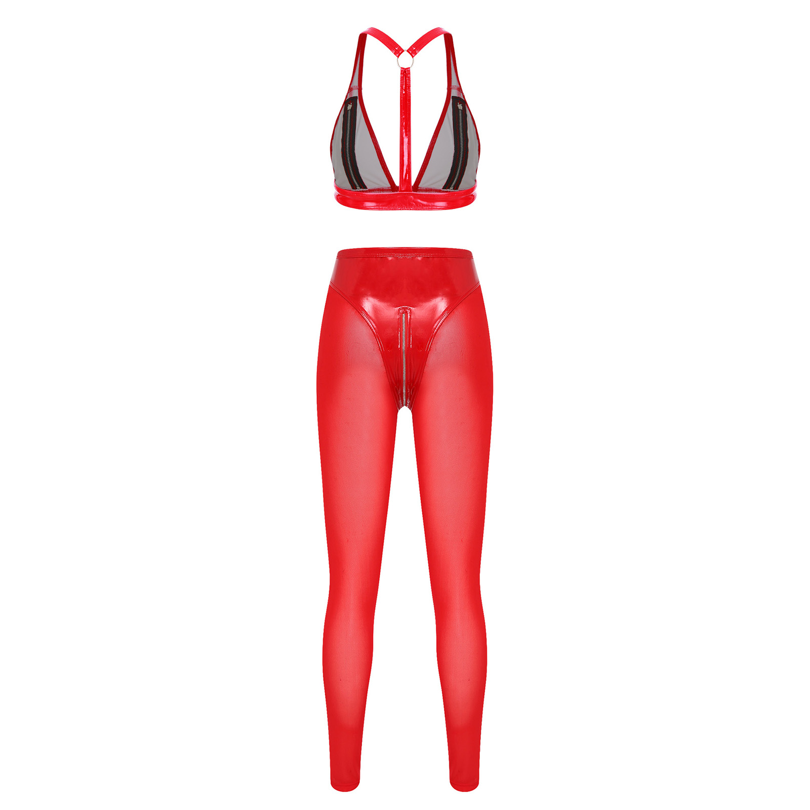 Women Glossy Patent Leather Ou - Sheer Mesh Bra ulasan dan harga